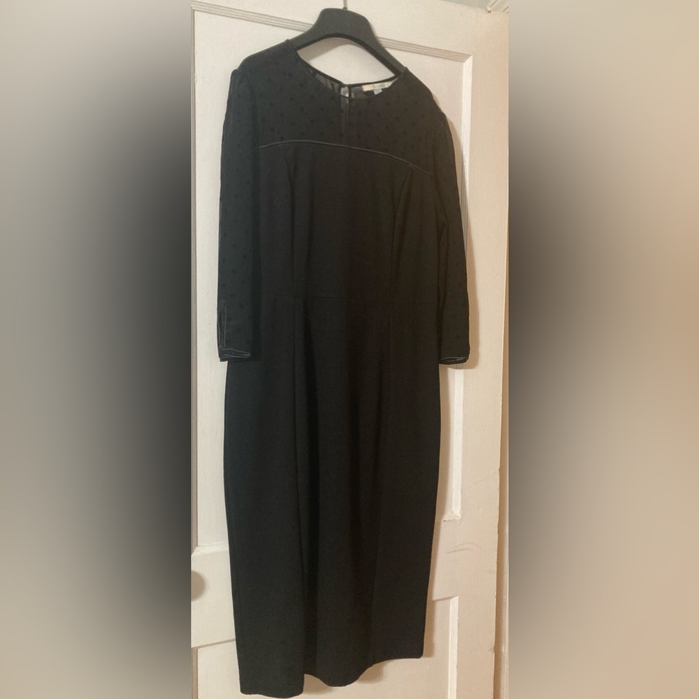Black Polka Dot Mesh topped Boden tea length dress. 12 L